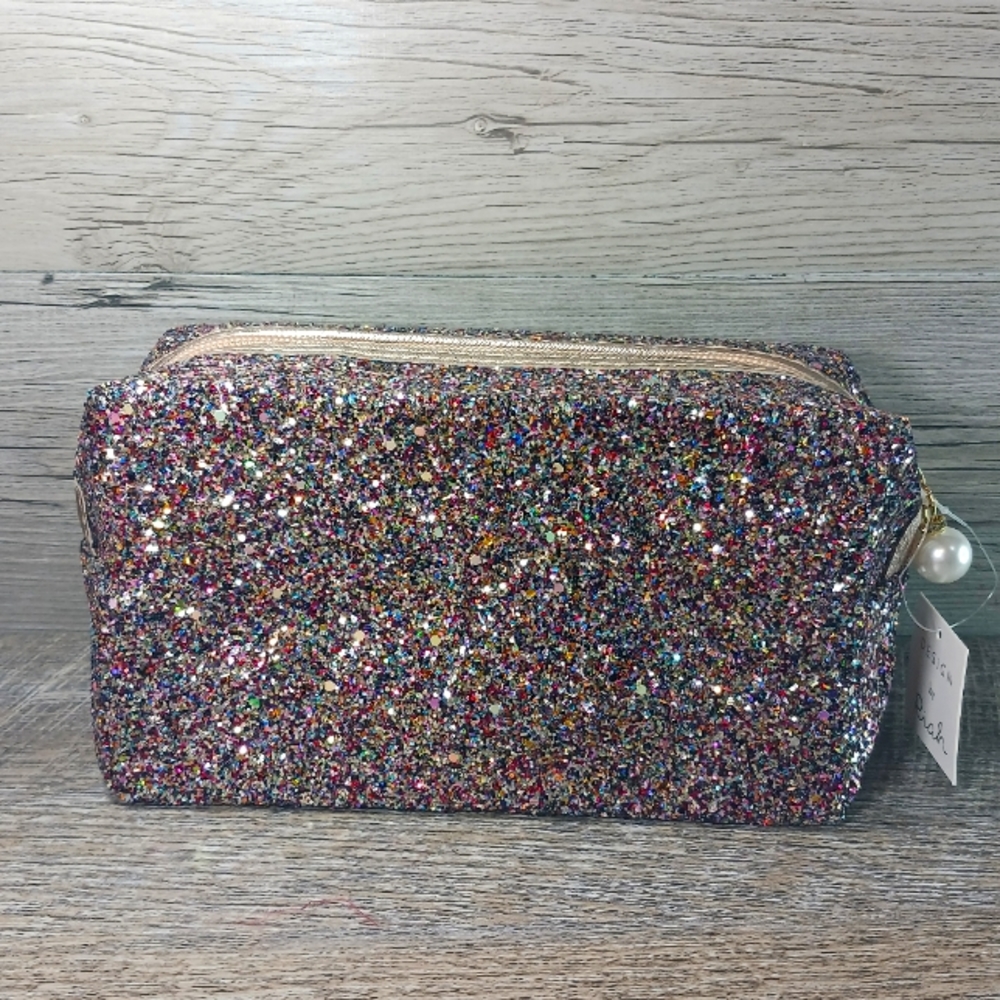 Confetti Travel Makeup Bag Multicolor Sparkle Pearl Zip